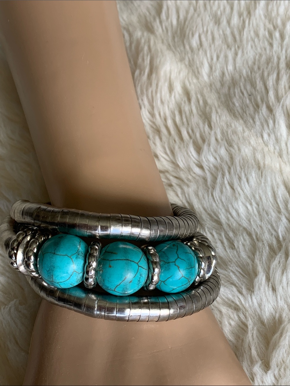 Turquoise silver snake stretch bracelet choker arm cuff versatile y2k